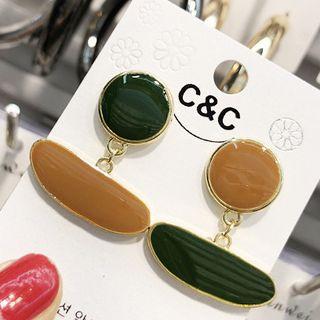 Disc & Oval Dangle Earring Dark Green & Earth Yellow - One Size