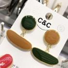 Disc & Oval Dangle Earring Dark Green & Earth Yellow - One Size