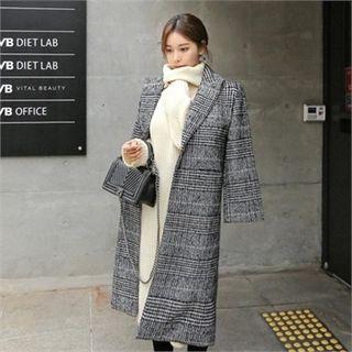 Peaked-lapel One-button Glen-plaid Coat