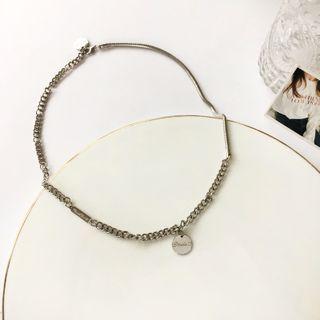 Lettering Disc Pendant Necklace 1 Piece - Necklace - Silver - One Size