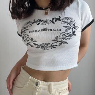 Rose Lettering Print Short-sleeve Crop Top