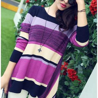 Color-block A-line Long Knit Top