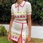 Cherry Printed High Waist Skirt White - Free Size