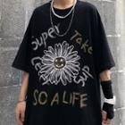 Daisy Print Elbow-sleeve T-shirt