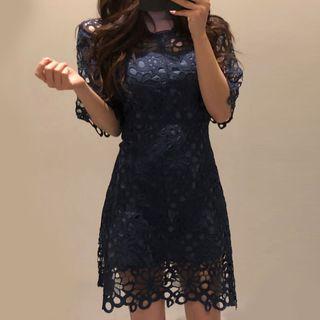 Short-sleeve Crochet Lace A-line Dress