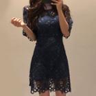 Short-sleeve Crochet Lace A-line Dress