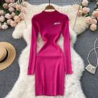 Round-neck Slit Long-sleeve Knit Dress