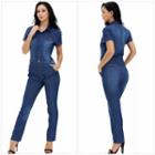 Short-sleeve Denim Jumpsuit