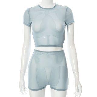 Set: Short-sleeve Mesh Crop Top + Shorts