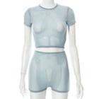 Set: Short-sleeve Mesh Crop Top + Shorts