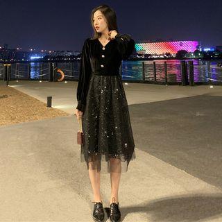 Sequin Velvet Mesh Dress