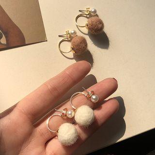 Faux Pearl Furry Ball Drop Earring