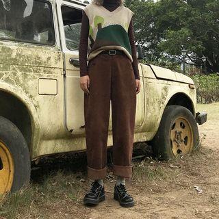 Corduroy Wide Leg Pants / Knit Vest