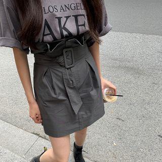 Paperbag-waist Mini Straight-fit Skirt
