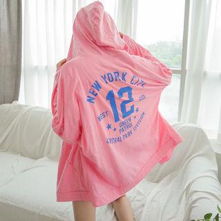 Lettering Dolman-sleeve Zip Hoodie