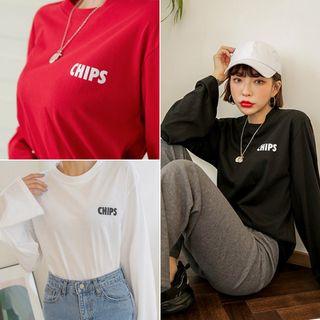 Letter-printed Extra Long-sleeve T-shirt