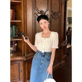 Square Neck Lace Blouse Almond - One Size