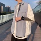 Short-sleeve Mock Two-piece Color Panel Shirt