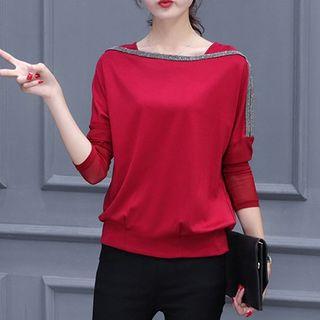 Long-sleeve Contrast Detail Top