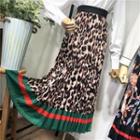 Leopard Print Pleated A-line Skirt