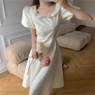 Puff-sleeve Open-back Slim-fit Dress