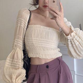 Square Neck Long-sleeve Crop Top / Wide Leg Pants