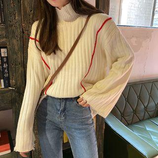 Bell-sleeve Ribbed Sweater As Shown In Figure - One Size