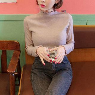 Mock-neck Lettuce-edge Top