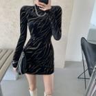 Long-sleeve Zebra Print Mini Bodycon Dress