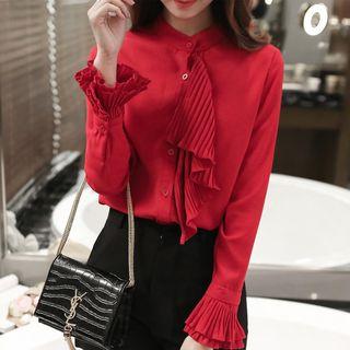 Accordion Bell-sleeve Chiffon Blouse