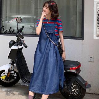 Short-sleeve Stripped T-shirt / Denim Jumper Dress