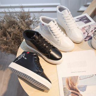 Faux-leather Printed Lace-up High-top Sneakers