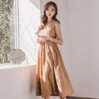 Modern Hanbok Corduroy Sleeveless Dress In Brown One Size