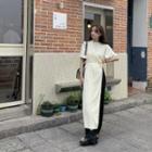 Short-sleeve Slit T-shirt Dress Off-white - One Size