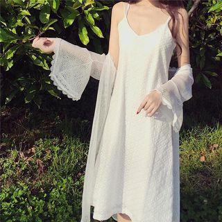 Fluted 3/4-sleeve Long Cardigan