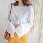 Extra Long-sleeve Lettering Sheer T-shirt