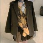 Single-breasted Blazer / Argyle Sweater / Pleated Mini A-line Skirt