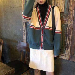 Color Panel Cardigan Green - One Size