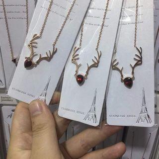 Bead Deer Pendant Necklace Deer - Red Bead - Rose Gold - One Size