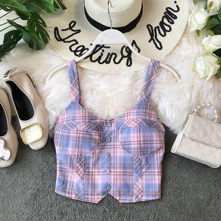 Gingham Padded Sleeveless Top