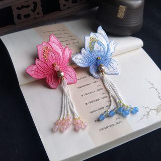 Beaded Fringed Embroidered Flower Brooch