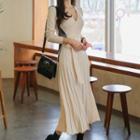 Long-sleeve Pleated Knit Dress As Shown In Figure - One Size