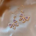 Faux Pearl Butterfly Dangle Earring 1 Pair - Gold & Purple - One Size