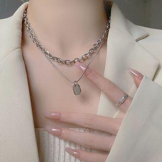 Metal Fringe Layered Necklace Silver - One Size
