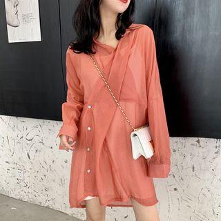 Plain See-through Long-sleeve Light Shirtdress