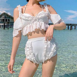 Set: Cold Shoulder Ruffle Swim Top + Bottom