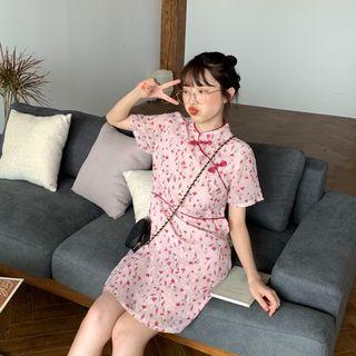 Floral Short-sleeve Frog Buttoned Dress