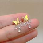 Butterfly Rhinestone Stud Earring 1 Pair - 925 Silver Stud - Gold - One Size