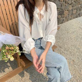 Flared-cuff Tasseled Blouse