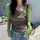 Long-sleeve Raglan T-shirt Green & Gray - One Size